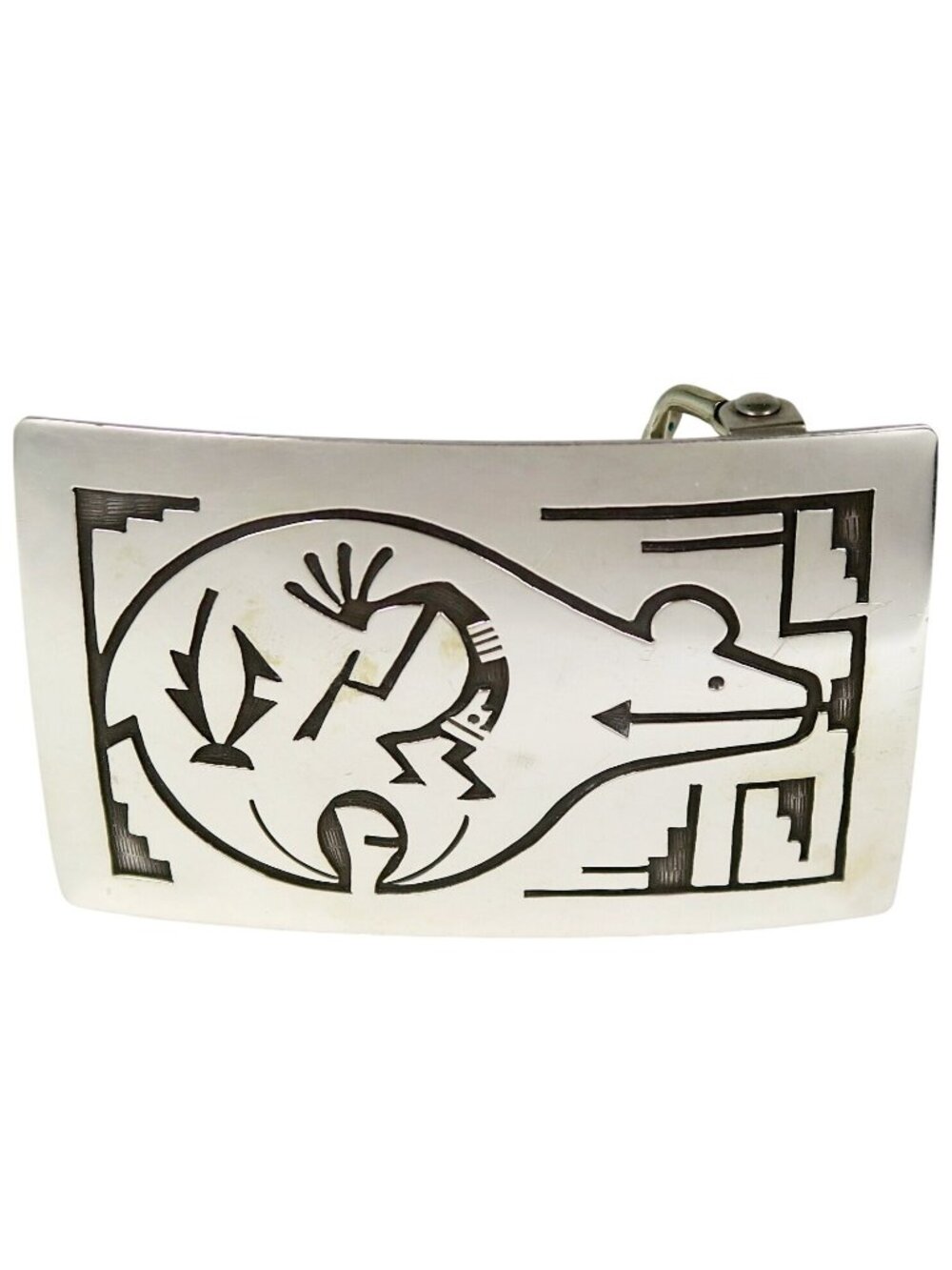 Sterling Silver Kokopelli & Heartline Bear Belt Buckle Signed Mona Van Riper
